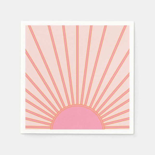 Sun Sunrise Pink Abstract Retro Sunshine Napkin (Front)