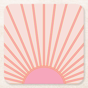 Sun Sunrise Pink Abstract Retro Sunshine Square Paper Coaster