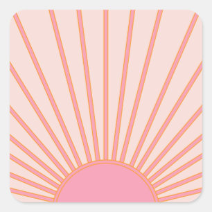 Sun Sunrise Pink Abstract Retro Sunshine Square Sticker