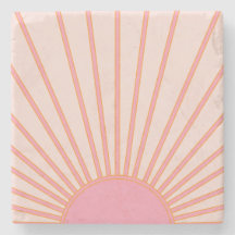 Sun Sunrise Pink Abstract Retro Sunshine Stone Coaster