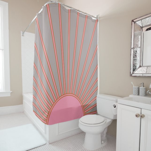 Sun Sunrise Pink And Grey Sunshine Shower Curtain (In Situ)