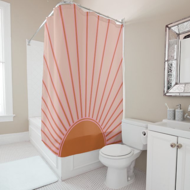 Sun Sunrise Terracotta Earth Tones Sunshine Shower Curtain (In Situ)