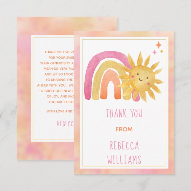 Sun | Sunshine and Rainbow Baby Shower Thank You Card (Front/Back)