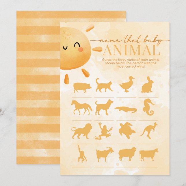 Sun Sunshine Name that Baby Animal Shower Game Invitation (Front/Back)