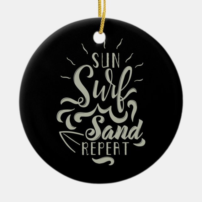 Sun Surf Sand Repeat Ceramic Tree Decoration (Front)