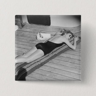 Sun Tanning Woman 15 Cm Square Badge
