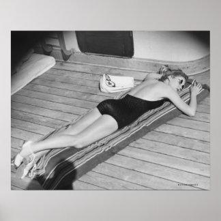Sun Tanning Woman Poster