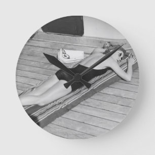 Sun Tanning Woman Round Clock