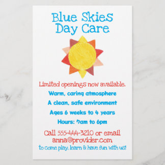 Sun theme child care flyer