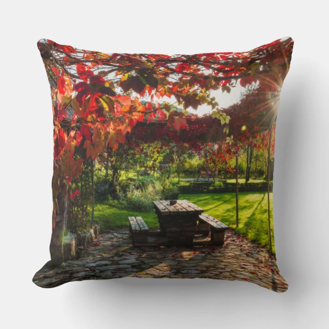 Sun through autumn leaves, Croatia Cushion (Front)