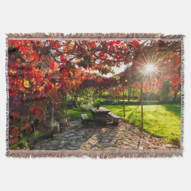 Sun through autumn leaves, Croatia Throw Blanket (Front)