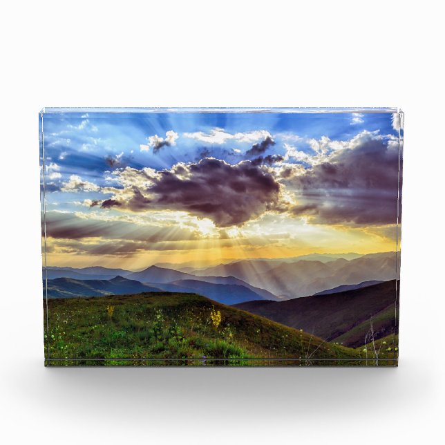 Sun Through the Clouds Mountain Range Photo Block (Front)