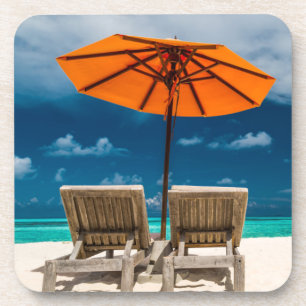 Sun Umbrella On Sandy Beach  Maldives Coaster