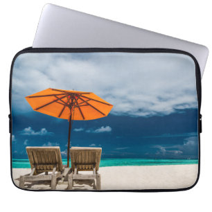 Sun Umbrella On Sandy Beach  Maldives Laptop Sleeve