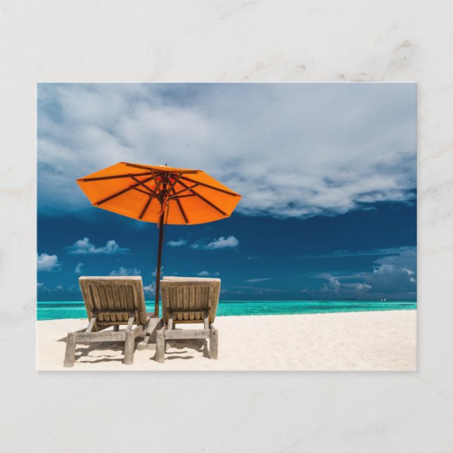 Sun Umbrella On Sandy Beach |Maldives Postcard (Front)