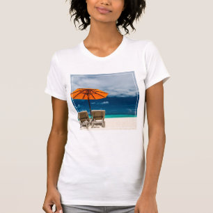 Sun Umbrella On Sandy Beach  Maldives T-Shirt