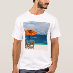 Sun Umbrella On Sandy Beach Maldives T-Shirt