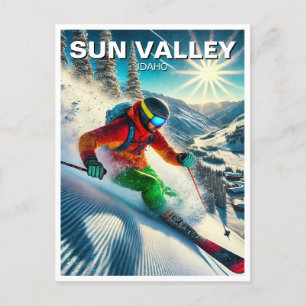 Sun Valley Idaho Skiing Skier Postcard