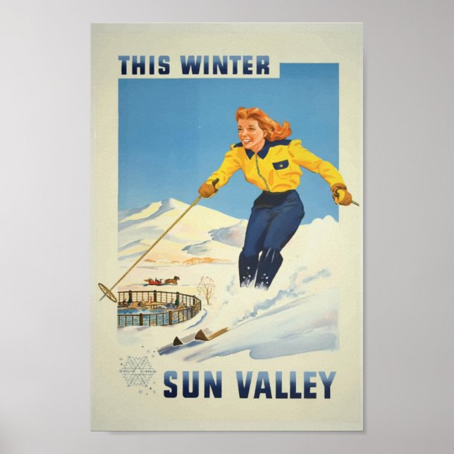 Sun Valley Idaho USA Skiing Vintage Travel Poster (Front)