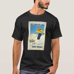 Sun Valley This Winter Woman Skiing Retro Vintage  T-Shirt