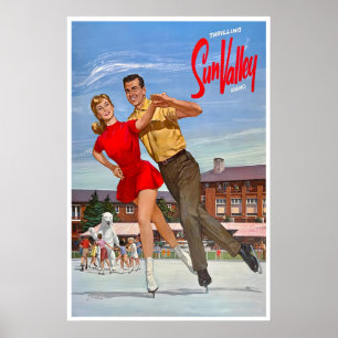 Sun Valley Travel Poster Vintage Idaho Ice Skating