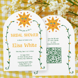 Sun & Vines Boho Arch Whimsical CUSTOM QR Bridal  Invitation