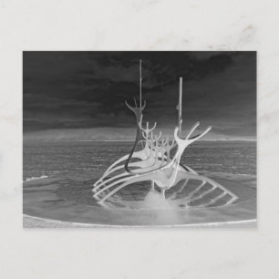 Sun Voyager Sculpture, Iceland, Reverse B/W Postcard