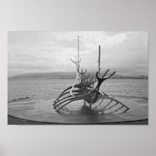 Sun Voyager Sculpture, Reykjavik, Iceland, B/W Poster