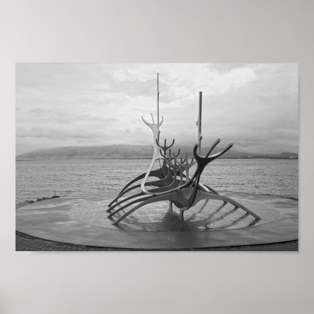 Sun Voyager Sculpture, Reykjavik, Iceland, B/W Poster (Front)