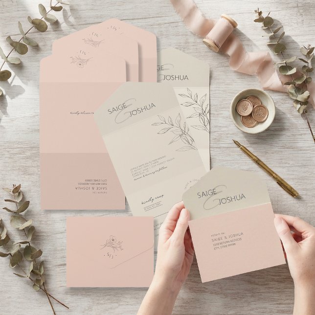 Sun-Washed Garden Wedding Ivory Blush ID1283 All In One Invitation (Creator Uploaded)