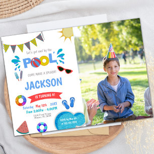 Sun water Pool Birthday Invitations with photo