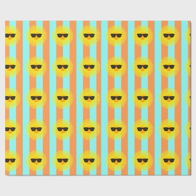 Sun with Dark Sunglasses on Aqua & Orange Stripes Wrapping Paper (Seam)