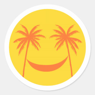 sun with palm trees and hammock classic round sticker