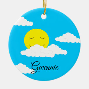 Sun with Puffy Clouds: Turquoise Ceramic Tree Decoration