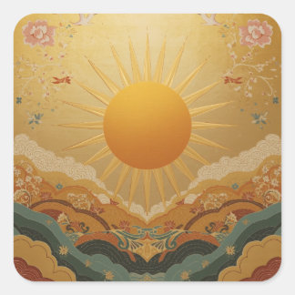 Sun With Stylised Rays Painting Images Square Sticker