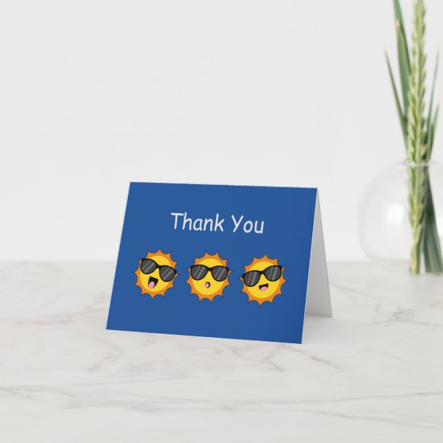 Sun with Sunglasses Happy Emoji Faces Personalise Thank You Card (Front)