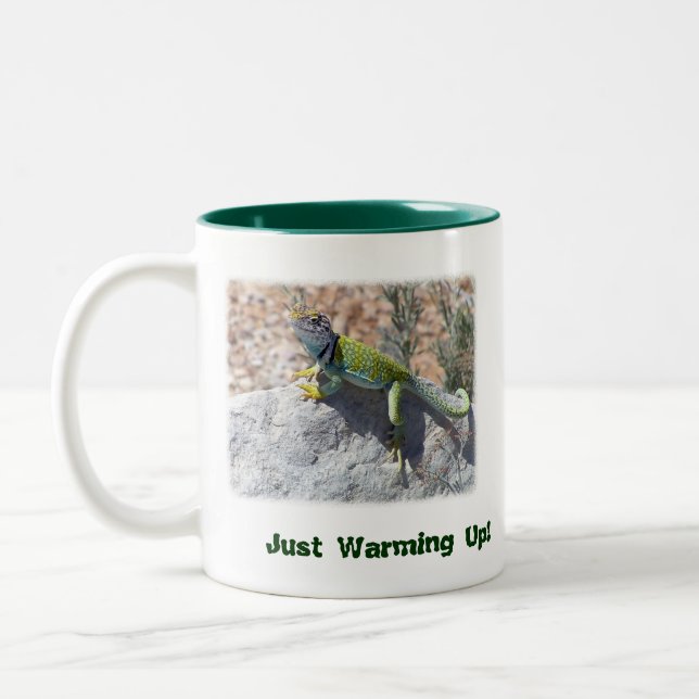 Sun Worshipping Colourful Collared Lizard Photo Two-Tone Coffee Mug (Left)