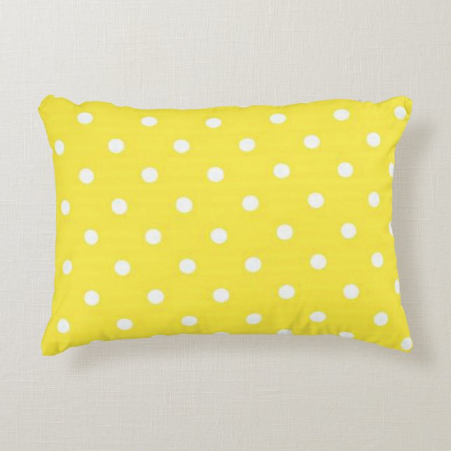 Sun Yellow and White Polka Dots Decorative Cushion (Front)