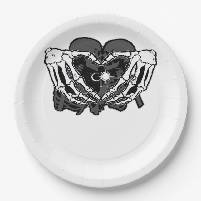 Sunand~1 - Skeleton Heart Hands  Paper Plate (Front)
