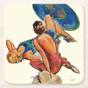 Sunbathers Square Paper Coaster