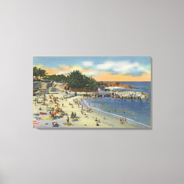 Sunbathers & Swimmers at the Beach Canvas Print (Front)