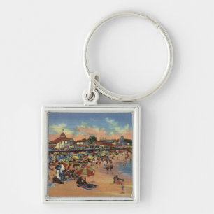 Sunbathers & Swimmers on Boardwalk & Beach Key Ring