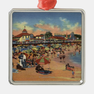 Sunbathers & Swimmers on Boardwalk & Beach Metal Tree Decoration