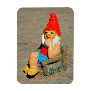 Sunbathing garden gnome magnet