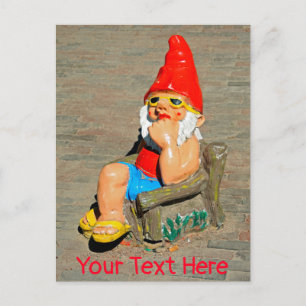 Sunbathing garden gnome postcard