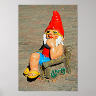 Sunbathing garden gnome poster