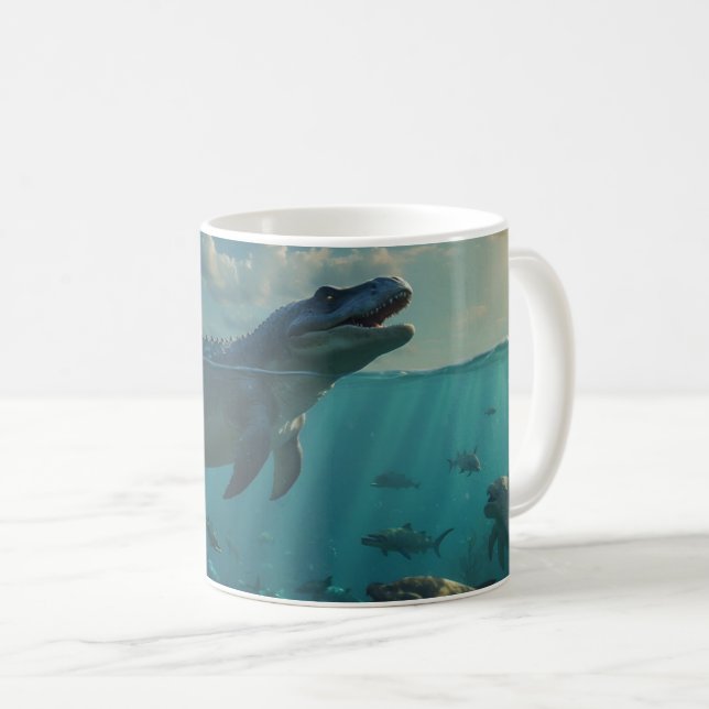 Sunbathing Mosasaur (Dinosaur Art) Mug (Front Right)