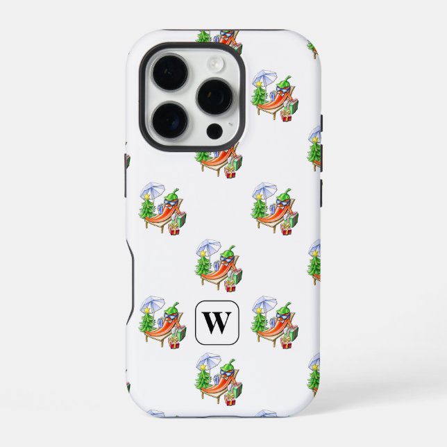 Sunbathing Pepper Christmas Edition Add Initial iPhone Case (Back)