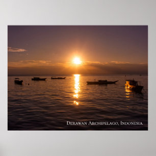 Sunbeam Sunset Rays Floating Boats Sea Twilight Poster