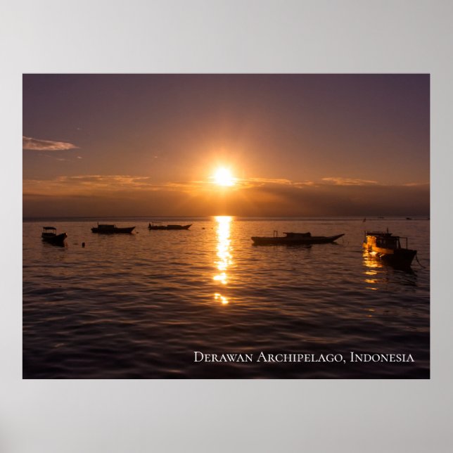 Sunbeam Sunset Rays Floating Boats Sea Twilight Poster (Front)